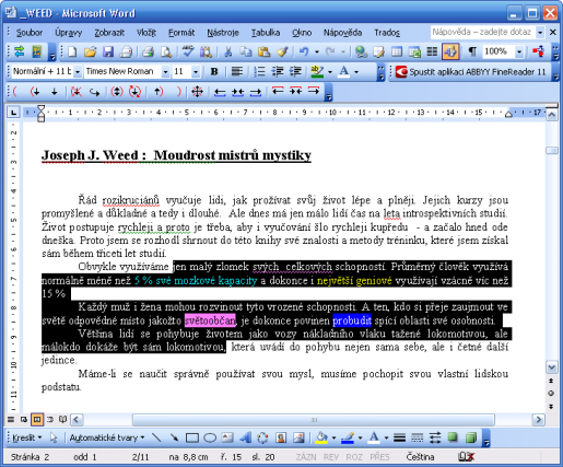 Výběr textu myši v Microsoft Wordu